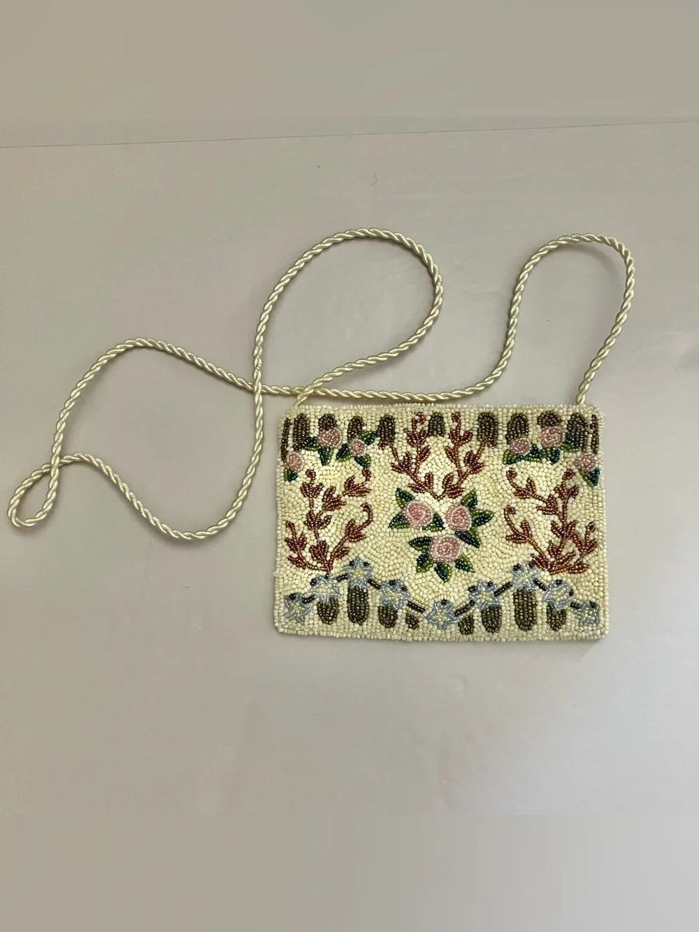 Vintage Christiana Beaded Floral Pattern Shoulder Bag Crossbody Purse 6.75 X 5”
